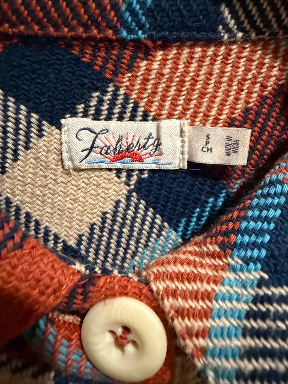 Faherty women’s Navy, Rust, Cream & Light Blue Plaid jacket